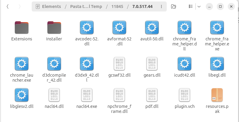 Chrome launcher e pasta Extensions