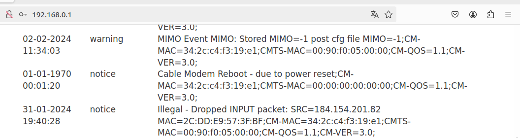 MIMO event illegal - printscreen logs Gateway