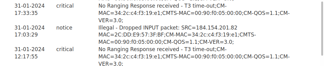 configuração MIMO "Critical - No ranging response received"