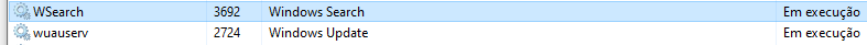 Windows search em execução